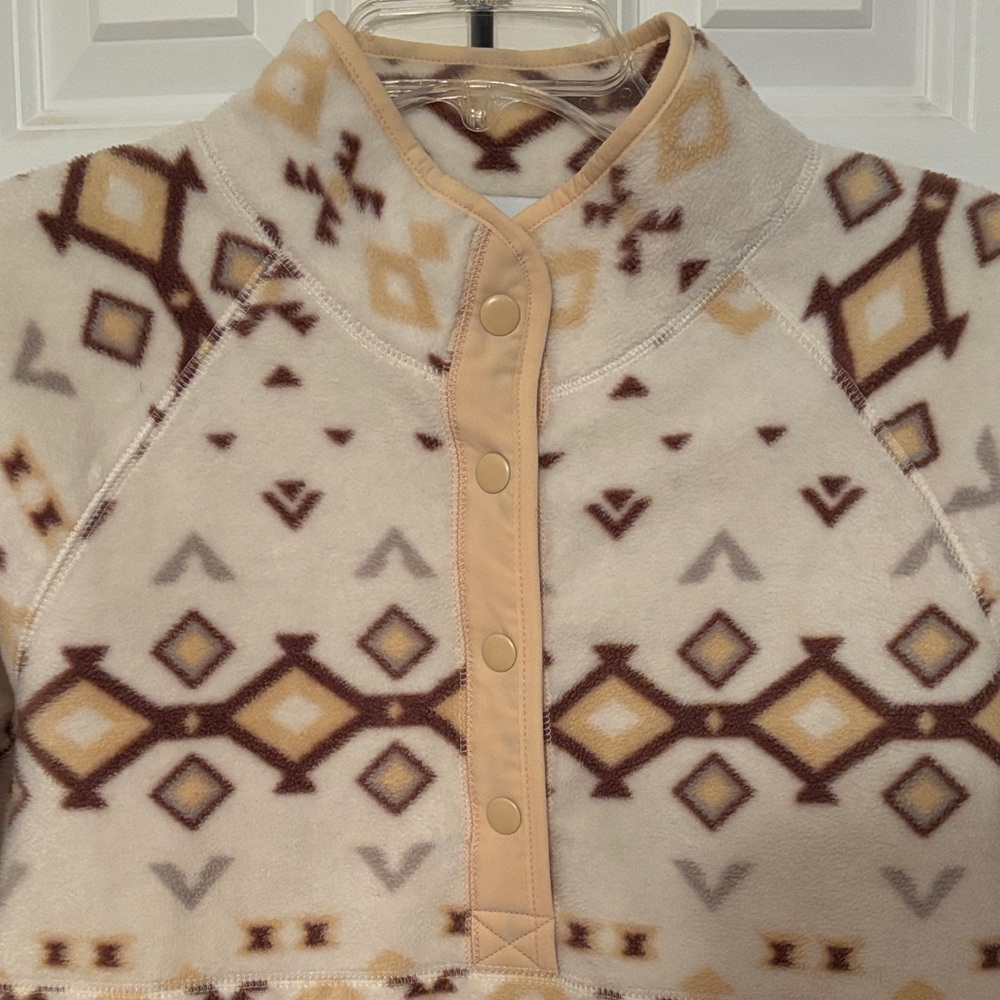 Sonoma Cream and Brown Patterned Fleece Pullover - Picture 3 of 7